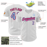 Custom White Black Pinstripe Light Blue-Pink Authentic Baseball Jersey