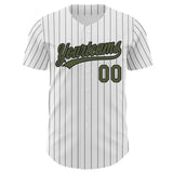 Custom White Black Pinstripe-Olive Authentic Baseball Jersey