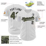 Custom White Black Pinstripe-Olive Authentic Baseball Jersey
