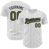 Custom White Black Pinstripe-Olive Authentic Baseball Jersey