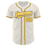 Custom White Gold Pinstripe-Black Authentic Baseball Jersey