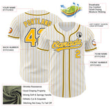 Custom White Gold Pinstripe-Black Authentic Baseball Jersey