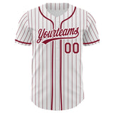 Custom White Crimson Pinstripe Authentic Baseball Jersey
