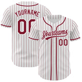 Custom White Crimson Pinstripe Authentic Baseball Jersey