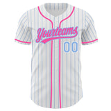 Custom White Light Blue Pinstripe-Pink Authentic Baseball Jersey