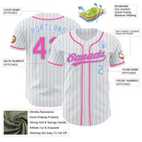 Custom White Light Blue Pinstripe-Pink Authentic Baseball Jersey
