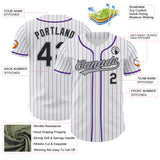 Custom White Purple Pinstripe Black-Gray Authentic Baseball Jersey