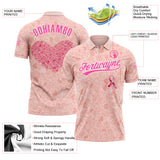 Custom Medium Pink Pink-White 3D Pink Ribbon Breast Cancer Awareness Month Women Health Care Support Performance Polo Shirt