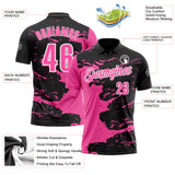 Custom Black Pink-White 3D Bowling Splash Ink Performance Polo Shirt