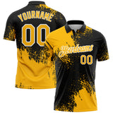 Custom Gold Black-White 3D Pattern Design Abstract Brush Stroke Performance Polo Shirt