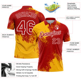 Custom Gold Red-White 3D Pattern Design Abstract Brush Stroke Performance Polo Shirt