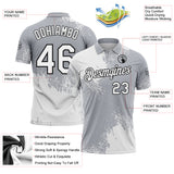 Custom White Gray-Black 3D Pattern Design Abstract Brush Stroke Performance Polo Shirt