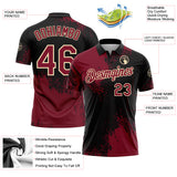 Custom Crimson Black-Cream 3D Pattern Design Abstract Brush Stroke Performance Polo Shirt
