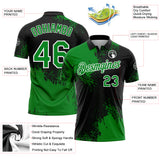 Custom Grass Green Black-White 3D Pattern Design Abstract Brush Stroke Performance Polo Shirt