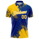 Custom Yellow Royal-White 3D Pattern Design Abstract Brush Stroke Performance Polo Shirt