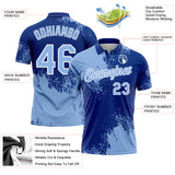 Custom Light Blue Royal-White 3D Pattern Design Abstract Brush Stroke Performance Polo Shirt