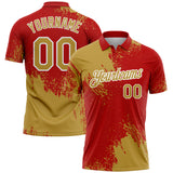 Custom Old Gold Red-White 3D Pattern Design Abstract Brush Stroke Performance Polo Shirt