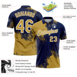 Custom Old Gold Navy-White 3D Pattern Design Abstract Brush Stroke Performance Polo Shirt