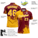 Custom Gold Crimson-White 3D Pattern Design Abstract Brush Stroke Performance Polo Shirt
