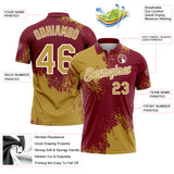 Custom Old Gold Crimson-White 3D Pattern Design Abstract Brush Stroke Performance Polo Shirt