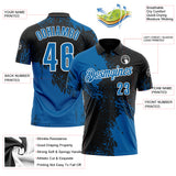 Custom Blue Black-White 3D Pattern Design Abstract Brush Stroke Performance Polo Shirt