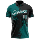 Custom Teal Black-White 3D Pattern Design Abstract Brush Stroke Performance Polo Shirt