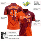 Custom Orange Crimson-White 3D Pattern Design Abstract Brush Stroke Performance Polo Shirt