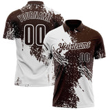 Custom White Brown 3D Pattern Design Abstract Brush Stroke Performance Polo Shirt