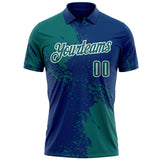 Custom Teal US Navy Blue-White 3D Pattern Design Abstract Brush Stroke Performance Polo Shirt