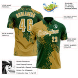 Custom Old Gold Green-White 3D Pattern Design Abstract Brush Stroke Performance Polo Shirt