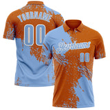 Custom Light Blue Texas Orange-White 3D Pattern Design Abstract Brush Stroke Performance Polo Shirt
