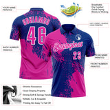 Custom Deep Pink Royal-White 3D Pattern Design Abstract Brush Stroke Performance Polo Shirt