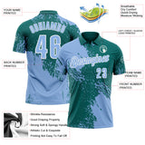 Custom Light Blue Teal-White 3D Pattern Design Abstract Brush Stroke Performance Polo Shirt