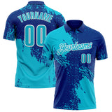 Custom Lakes Blue Royal-White 3D Pattern Design Abstract Brush Stroke Performance Polo Shirt