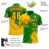 Custom Yellow Grass Green-White 3D Pattern Design Abstract Brush Stroke Performance Polo Shirt