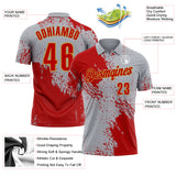 Custom Red Gray-Old Gold 3D Pattern Design Abstract Brush Stroke Performance Polo Shirt