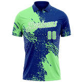 Custom Pea Green Royal-White 3D Pattern Design Abstract Brush Stroke Performance Polo Shirt