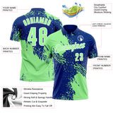 Custom Pea Green Royal-White 3D Pattern Design Abstract Brush Stroke Performance Polo Shirt