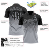 Custom Black Gray 3D Gradient Square Shape Performance Polo Shirt