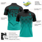 Custom Black Aqua 3D Gradient Square Shape Performance Polo Shirt