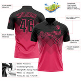 Custom Black Neon Pink 3D Gradient Square Shape Performance Polo Shirt