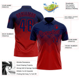 Custom Navy Red 3D Gradient Square Shape Performance Polo Shirt