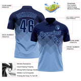 Custom Navy Light Blue 3D Gradient Square Shape Performance Polo Shirt