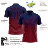 Custom Navy Crimson 3D Gradient Square Shape Performance Polo Shirt