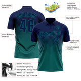 Custom Navy Teal 3D Gradient Square Shape Performance Polo Shirt