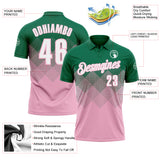 Custom Kelly Green White-Light Pink 3D Gradient Square Shape Performance Polo Shirt