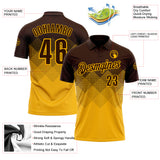 Custom Brown Gold 3D Gradient Square Shape Performance Polo Shirt