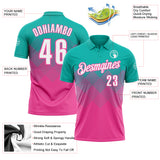 Custom Aqua White-Pink 3D Gradient Square Shape Performance Polo Shirt