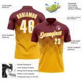 Custom Burgundy White-Gold 3D Gradient Square Shape Performance Polo Shirt