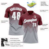 Custom Burgundy White-Gray 3D Gradient Square Shape Performance Polo Shirt